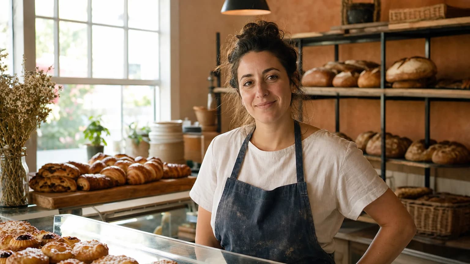 A business owner behind the counter of their shop